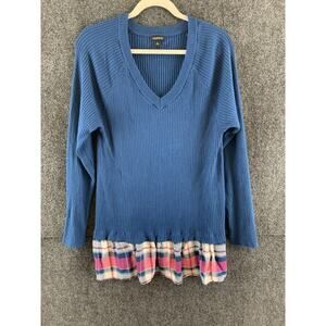 Torrid Women’s Sweater Long Sleeves V-Neck Blue Multicolor Plaid Size 2